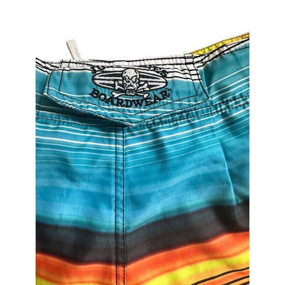 Just Bones Boardwear Boys Striped Boardshorts Size 32 Adjustable Waist 100% Poly - Picture 7 of 8